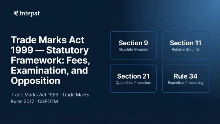 Trade Marks Act 1999 – Statutory Framework: Fees, Examination, and Opposition